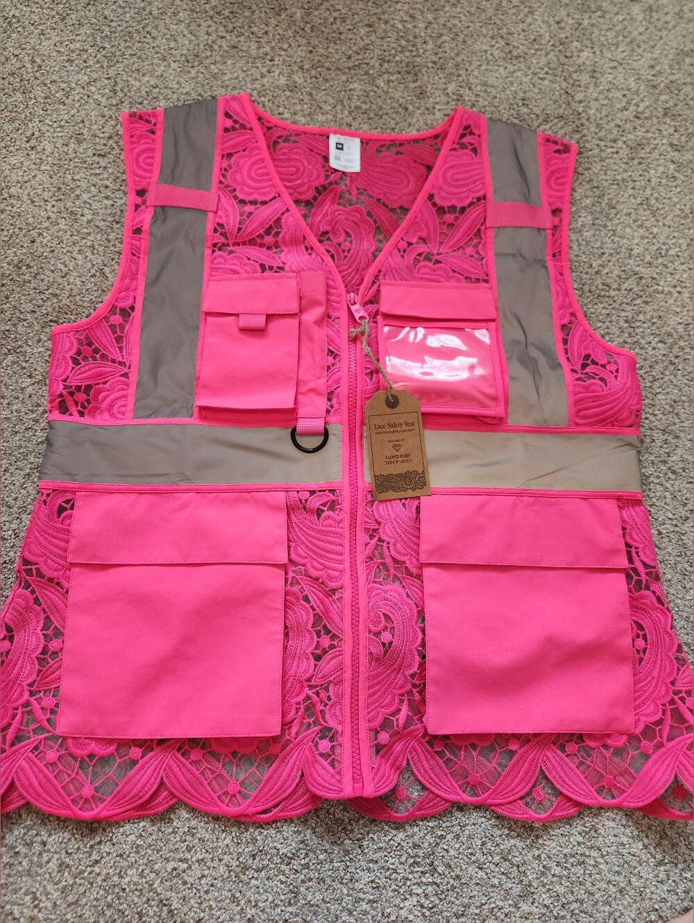 Safety Lace Vest - Hot Pink Hi Vis With Reflective Trim
